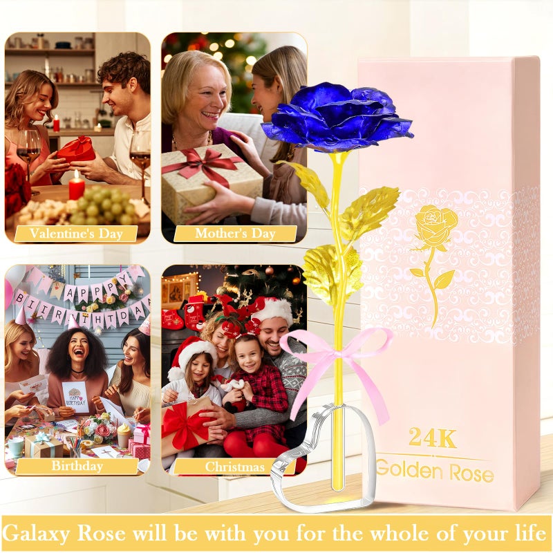 Beferr Valentines Day Rose Gifts for Her, Birthday Gifts for Women Mom Galaxy Rose Glass Forever Flowers with Heart-Shaped Base Eternal Crystal Roses Valentine Gifts for Grandma Wife Sister Girlfriend - Image 5